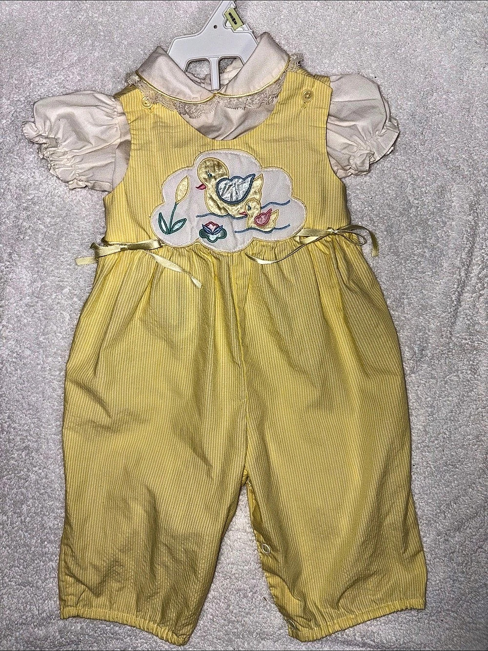 Baby togs vintage Baby duck Romper Yellow striped with white blouse 3-6 Months